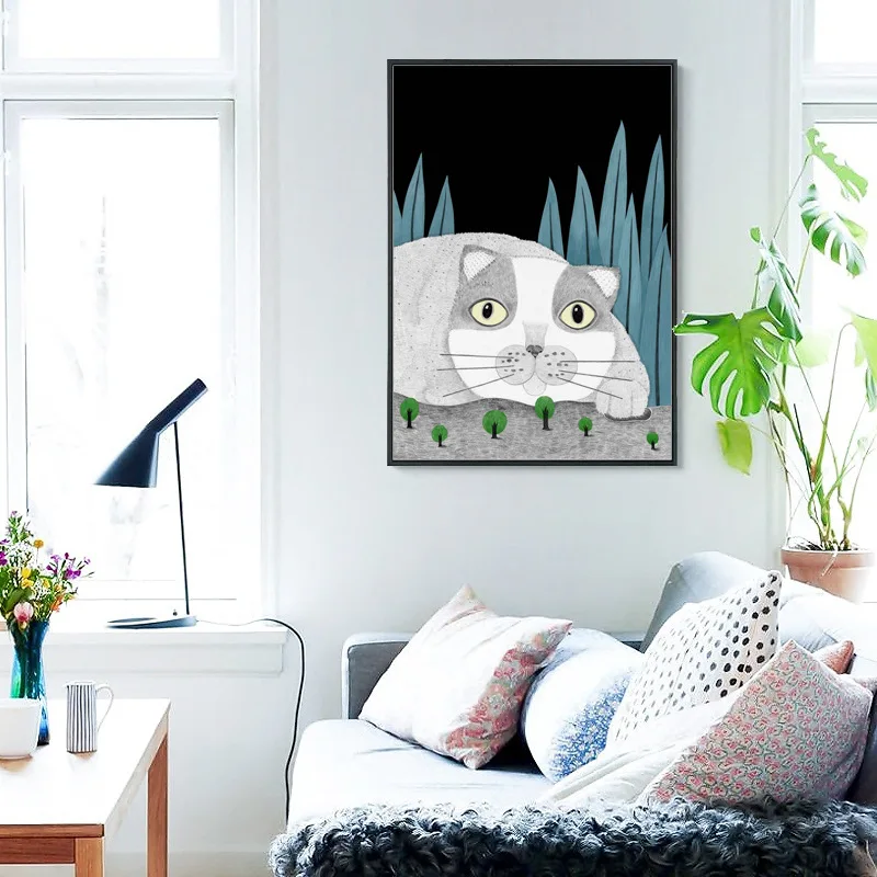 Постеры и принты в скандинавском стиле с кошкой девочкой лисой цветами животными
