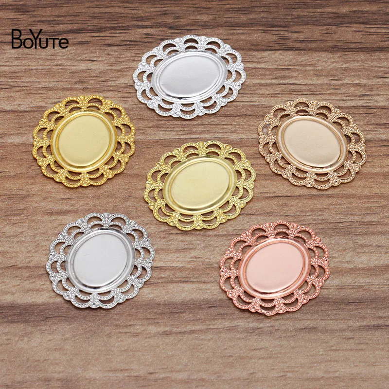 

BoYuTe (100 Pieces/Lot) 24*27MM Metal Brass Filigree Flower Cabochon Base Diy Hand Made Jewelry Findings Components