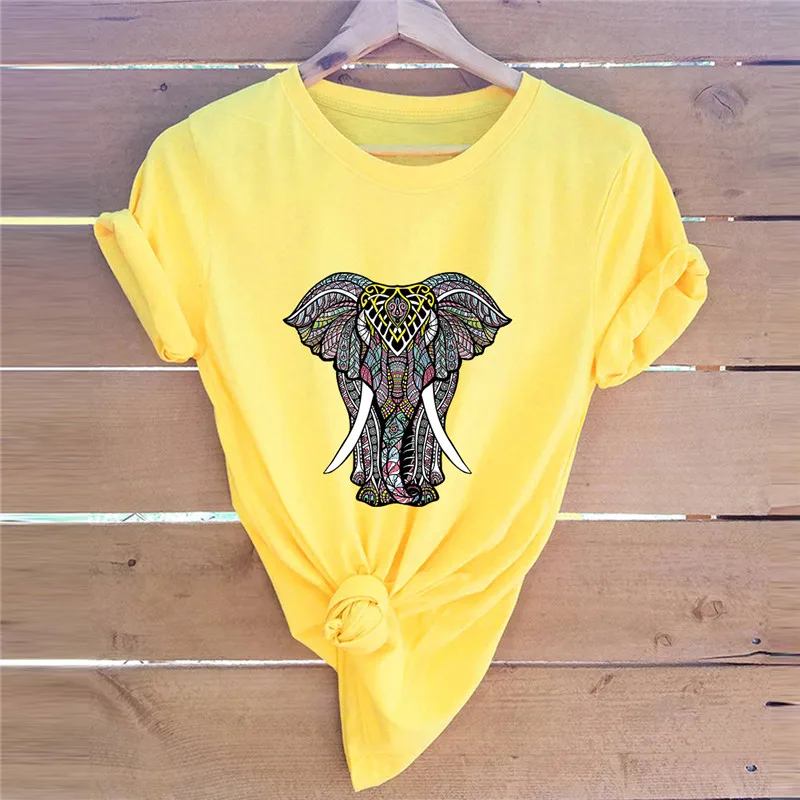 

2021 Plus Size Women T Shirt Fashion Elephant Printed Shirts O Neck Short Sleeve Tees Summer T-Shirt 100%Cotton Women TShirt Top