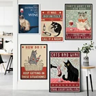 Винтажная Абстрактная Картина на холсте с изображением кота, питьевого вина, животных, цитаты и принты, настенные картины для декора гостиной