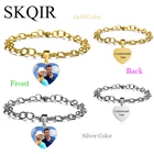 Индивидуальные фото браслет персонализированные таблички фото браслет выгравировать имя Дата нержавеющая сталь для женщин цепи и звенья браслеты