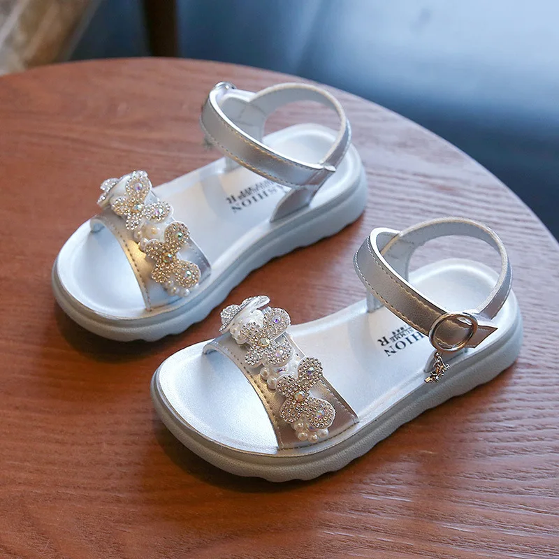 

2021 New Korean Style Sweet Princess Children Sandals Soft Breathable Hoolow Out Bow Shoes