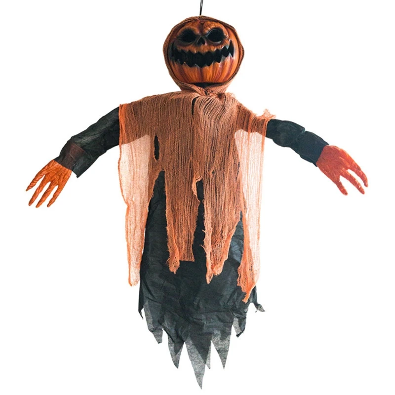

Хэллоуин голова тыквы подвесной анимационный Призрак с голосовым управлением говорящая светящаяся электрическая игрушка дом с привидения...