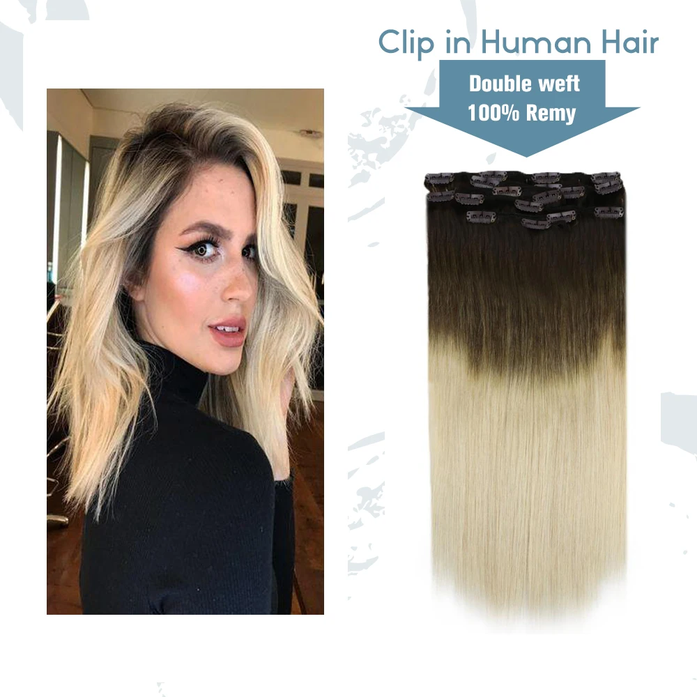 VeSunny волосы для наращивания на клипсах Remy 7 шт. балаяж Омбре коричневый блонд #3/60