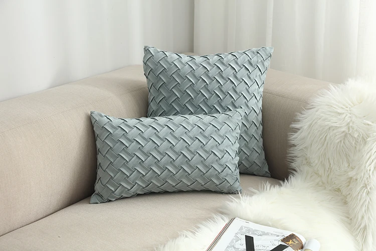 B Blue Cushion Cover Soft Faux Suede Home Decorative Navy Pillow Cover Woven Pattern Green 45x45cm/30x50cm - Цвет: B