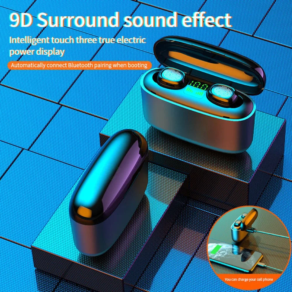 

Bluetooth Wireless Earphones with Digital Display TWS Waterproof HIFI Stereo Music Headphones for iphone Android