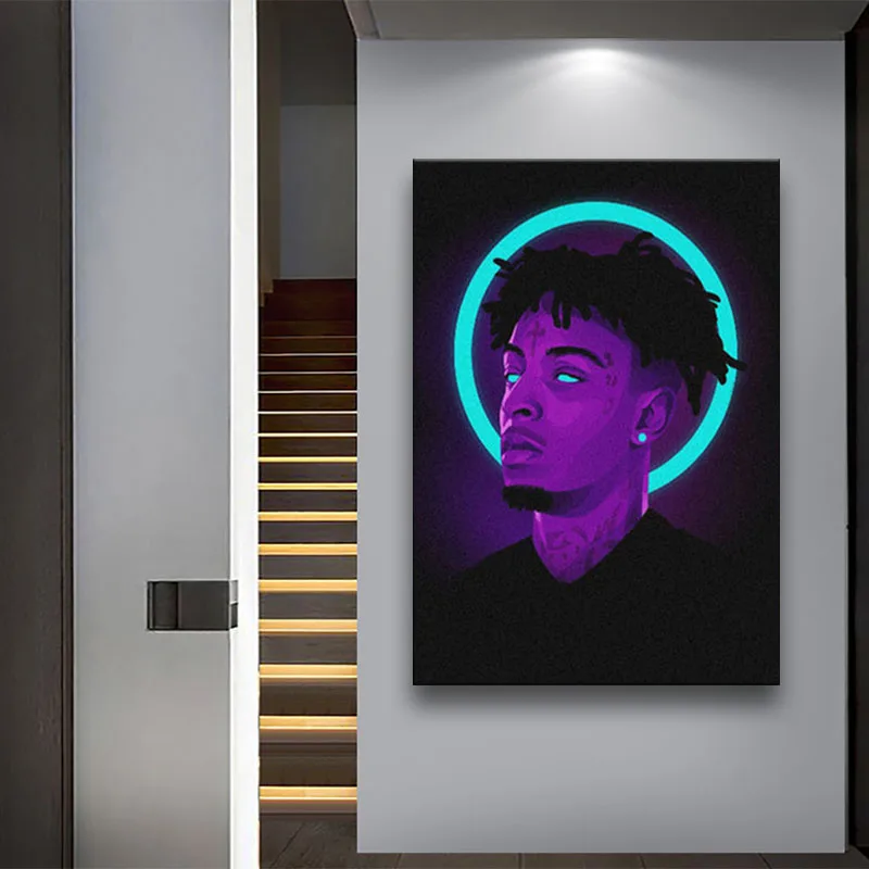 

21 savage neon Pop art Poster Canvas Wall Art Decoration prints for living Kid Children room Home bedroom decor painting