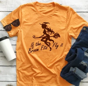If the Broom fits Fly it футболка с ведьмой, на Хэллоуин, забавный графический принт, винтажные желтые топы, подарок для девочки, tumlbr, художественные футболки-K208