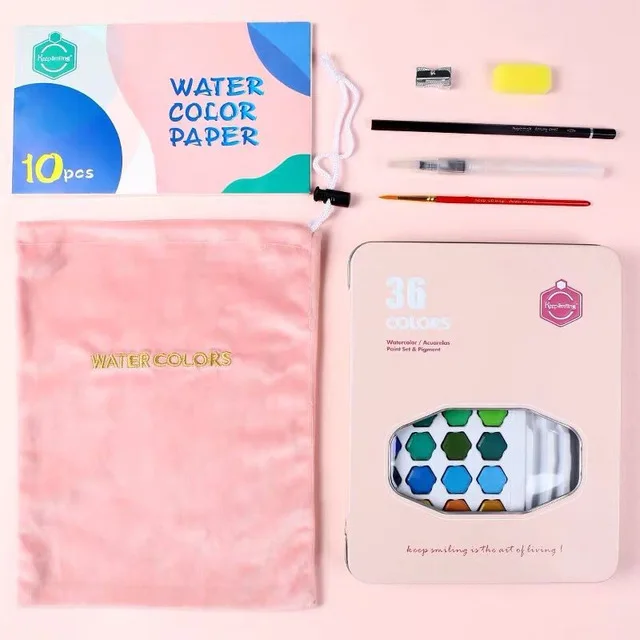 36 Color Pink Акварель набор краски 36 цветных акварельных картина Зимние ботильоны с ручной росписью переносная живопись комплект железная коробка для хранения товары для рукоделия - Цвет: 36 Color Pink