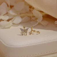 ins hot sale new 14k real gold butterfly design exquisitely designed earrings ear clamps womens accessories jewelry