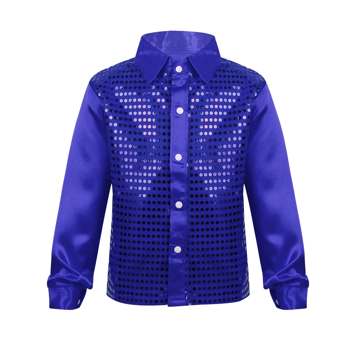 

Kids Boys Hip Hop Jazz Dance Shirt Shiny Sequins Long Sleeve Shirts Tops Disco Club Party Choir Stage Performance Dancewear