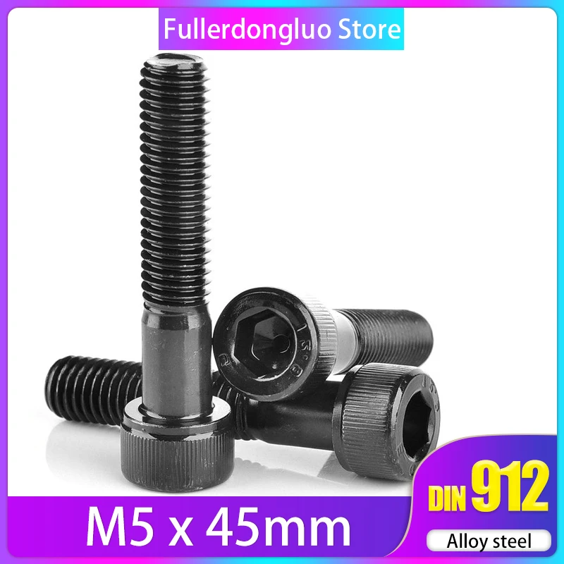 25 шт. M5x45mm 0 8 мм винтовой шаг резьбы ISO 4762 шестигранный диск класса 12 9 черный оксид