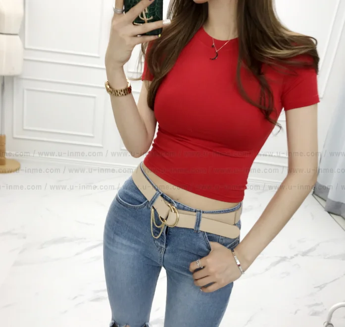 2021 New Summer T Shirt Women Elasticity T-Shirt Woman Clothes Tops Slim Tshirt Female Short sleeve Crop Top Womens Sexy Canale | Женская
