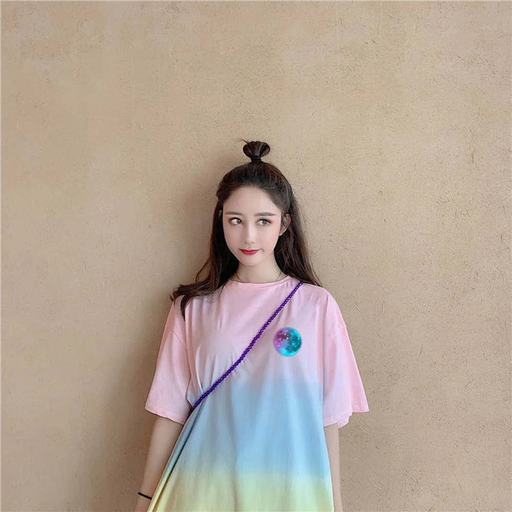

Rainbow cotton women's T-shirt new short sleeve long loose half sleeve fashion T-shirt sweet youth style