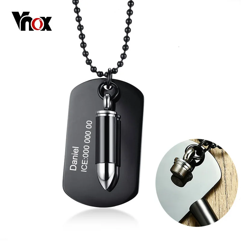 Vnox Бесплатная гравировка собака тег может открыть пуля кулон для мужчин ожерелье