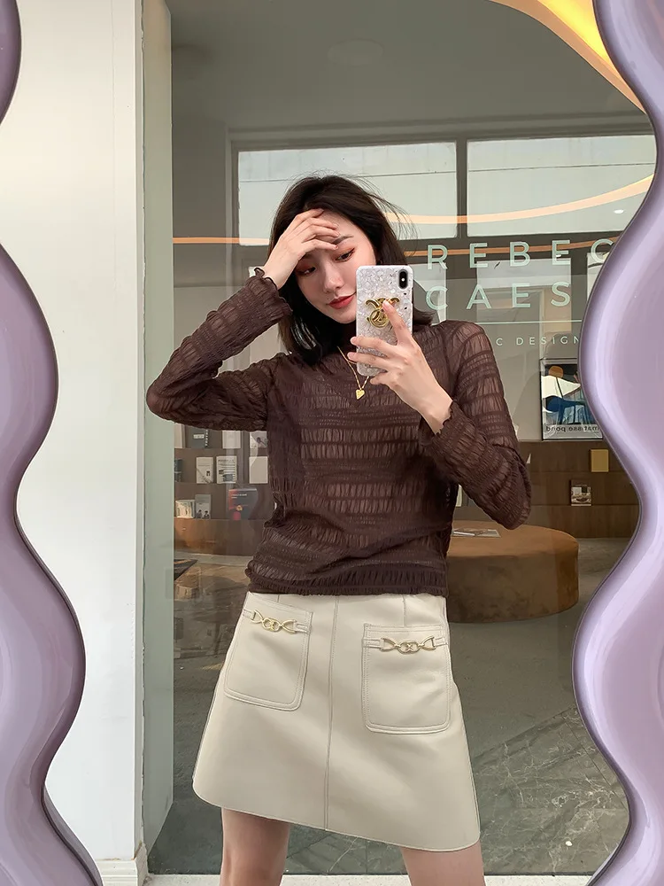 Юбка женская из овечьей кожи модный Джокер с завышенной талией облегающая