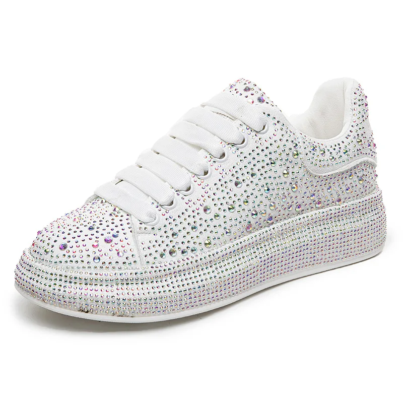 

Vulcanized Shoes Sneakers Women Trainers Genuine Leather Sneakers Ladies Shoes Sparkly Crystal Zapatillas Mujer Casual