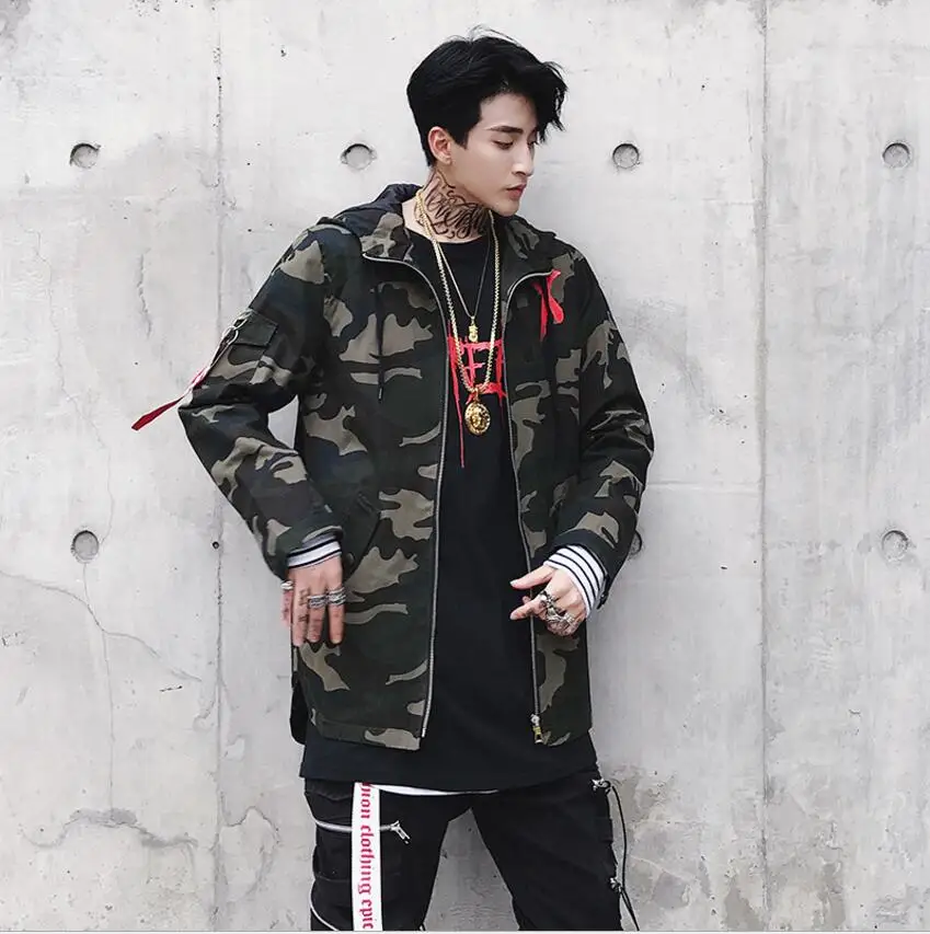 Mens Jacket High Street Spring Men Camouflage X Print Jackets Fashion Cotton Windbreaker Coat Male Hood Hip Hop Streetwear | Мужская