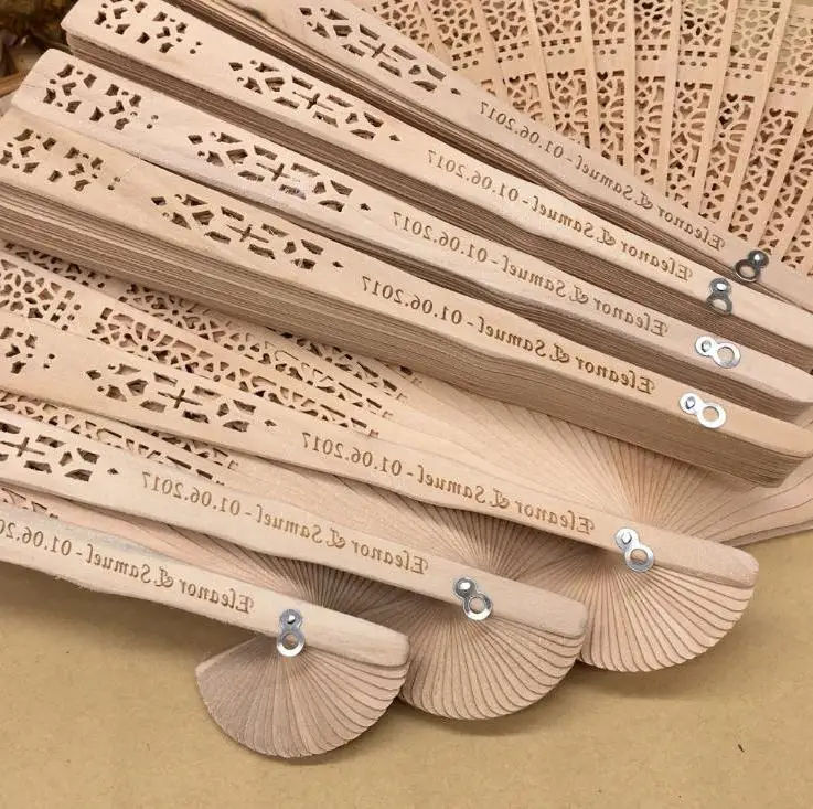 

120pcs/lot Custom Wedding Sandalwood Hand Fan Personalized Wooden Fan Wedding Gift Wholesale