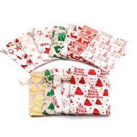 5pcslot linen christmas cotton bags 10x14 13x18cm muslin candy gifts jewelry packaging bags drawstring gift bag pouches