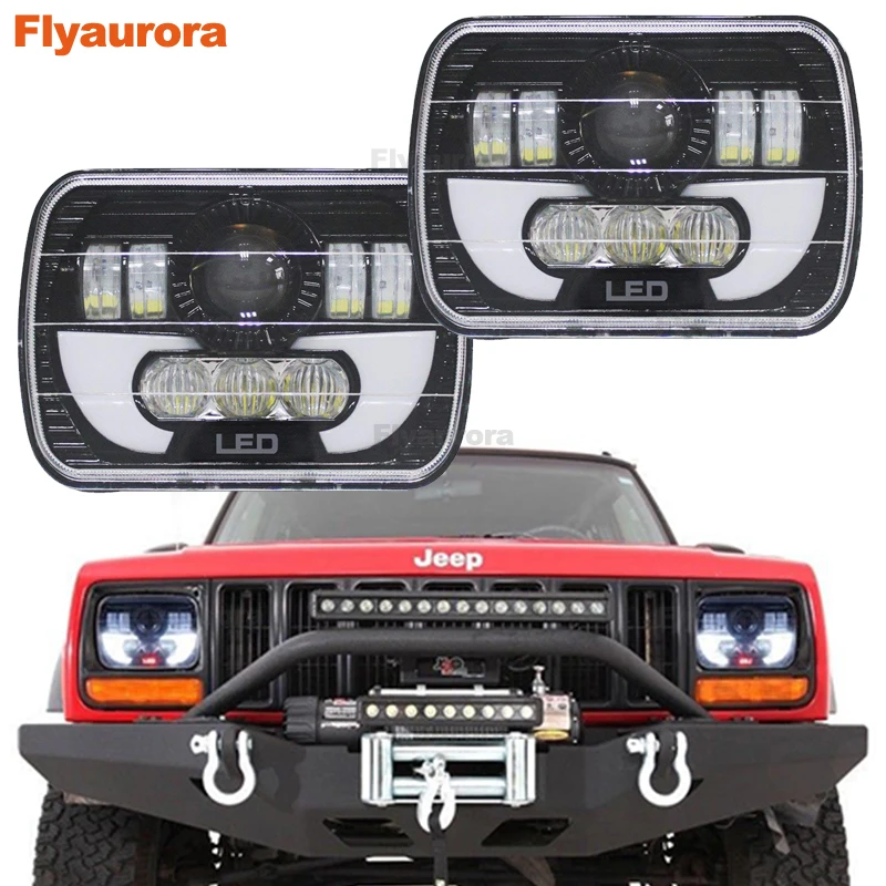 

Flyaurora Pair 7X6 inch LED Headlights H4 Light For Jeep Wrangler YJ Cherokee Comanche 5x7" Led Square Headlights With DRL
