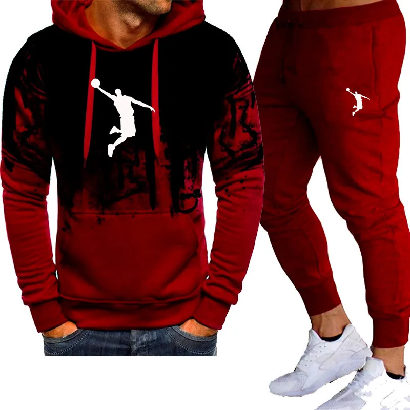 

2021 Spring and Autumn New Men's Brand Casual Suit Jogging Sports Hoodie + Pants 2-piece Men's Pullover
