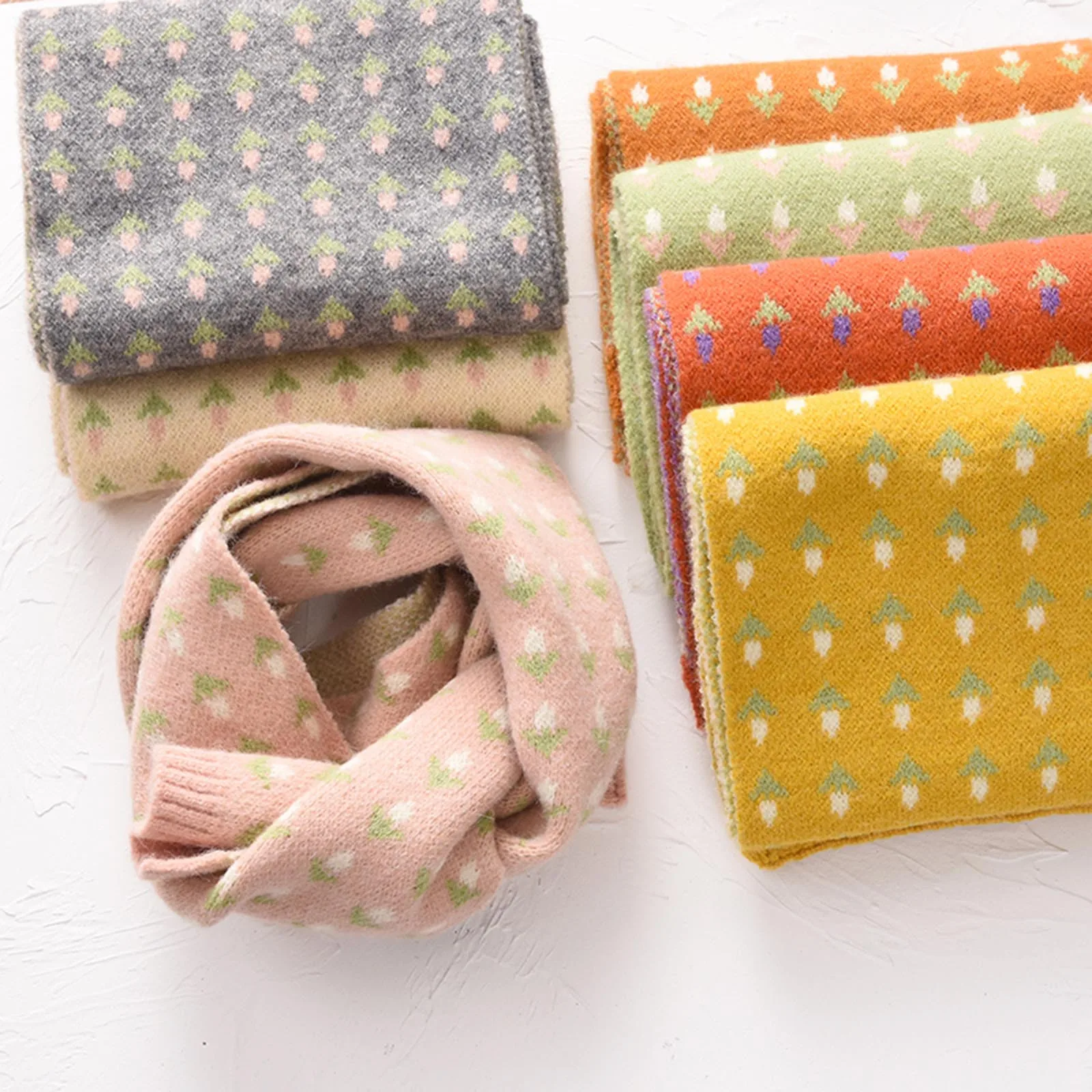 

Autumn Winter Scarves Boys And Girls Cartoon Kids Flower Print Scarf Fashion Multi-purpose Shawl Scarf Kids Toddler Neck Scarf