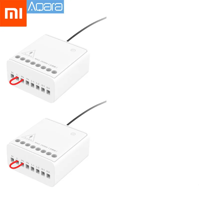 2Pcs С русского) Xiaomi Mijia Aqara двусторонний модуль управления беспроводной релейный контроллер 2 канала работает для Mijia APP умный дом - Цвет: 2Pcs