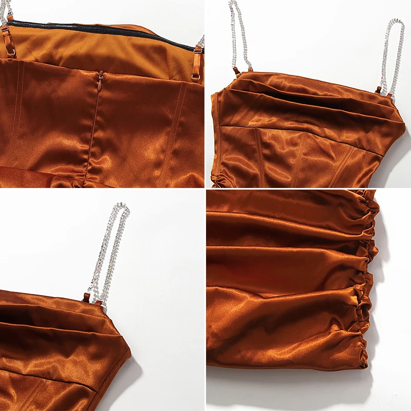 

Pleated Sling Bodycon Bandage Dress Women Midi Diamond Sexy Party Dresses 2021 Satin Strapless Summer Dresses Vestidos