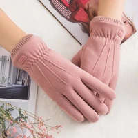 autumn and winter womens warm double layer plus velvet padded cold proof riding touch screen gloves