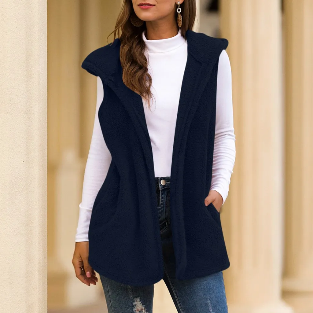 Женский жилет с капюшоном 2019 женский меховой воротник Модный кардиган без