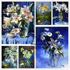 Алмазная 5D картина сделай сам с полным напылением, цветочная ваза, вышивка крестиком, винтажная Алмазная мозаика с лилиями, настенное искусство, наклейки для домашнего декора