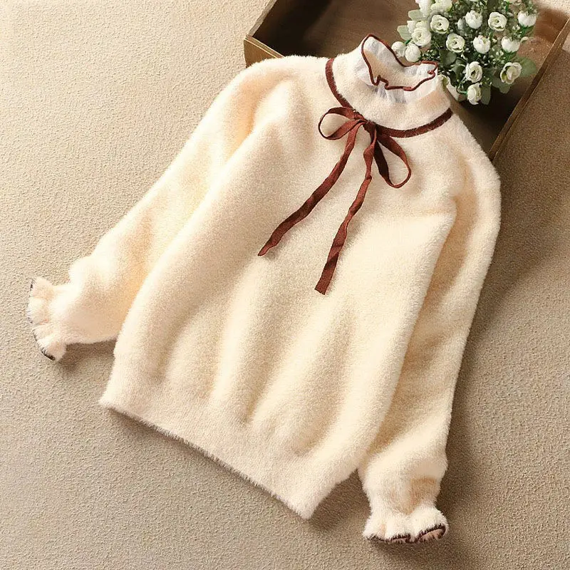 

Осень-зима 2021, Свитера для девочек, детская водолазка, толстые теплые кашемировые пуловеры из норки, свитеры для девочек, одежда, детские топ...