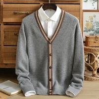 new cashmere sweater mens knitted cardigan youth v neck thick casual jacket solid color sweater buttons keep warm in winter