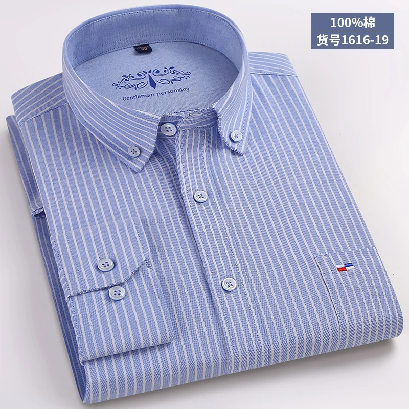 Men Shirt 19 Высококачественная Новая мужская рубашка с длинным рукавом из хлопка, Повседневная белая синяя приталенная рубашка Camisa, деловая классическая мужская одежда - Цвет: Men Shirt 19