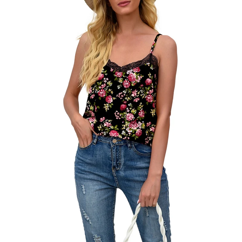 

2021 New Female Wear Summer Fashion Print Suspender Vest Women's Short Top V-Neck Sexy slim Versatile Tops