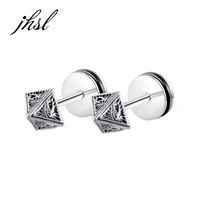 jhsl small women unisex men stud earrings cone design stainless steel high polishing good quality unique fashion jewelry