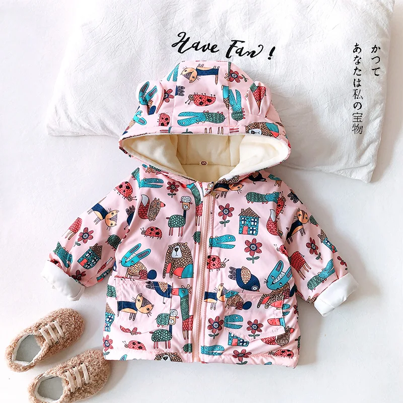 Одежда для детей 1-4 лет; куртка; Новинка года; сезон осень-зима; модная теплая верхняя одежда с капюшоном для маленьких девочек; куртка; пальто; Рождество - Цвет: Бежевый