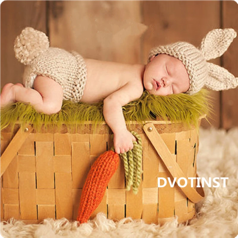 Dvotinst Newborn Props Soft Baby Boy Girls Costume Infant Knitted Rabbit Outfit Set Photography Accessories | Детская одежда и