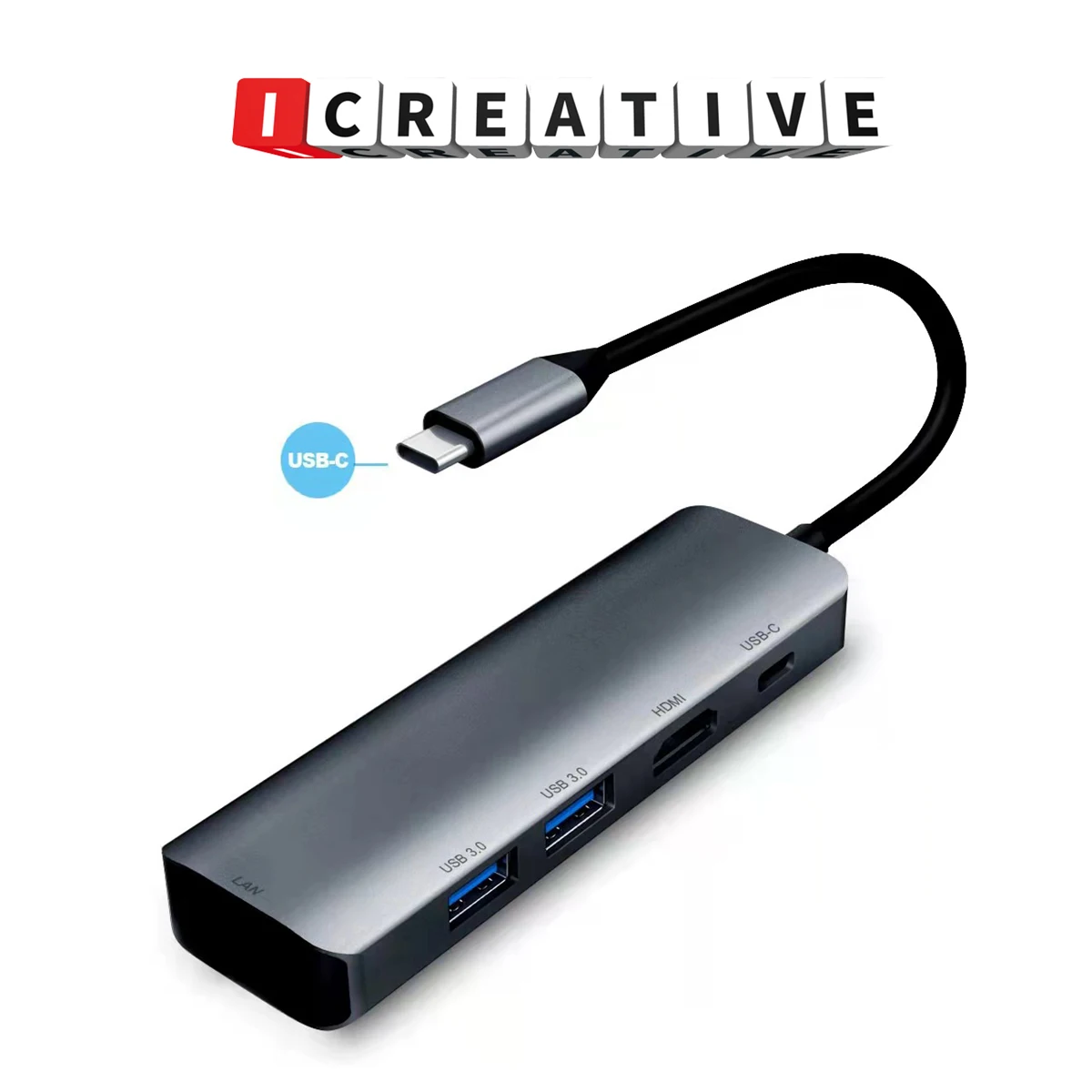 

5-в-1 адаптер Icreative 4K Type C к HDMI USB3.0 5 ГБ/сек. супер скорость 20 в 3A 60 Вт PD хаб расширения док-станция уникальный дизайн охлаждения