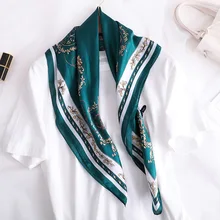 Pañuelo de seda con estampado para mujer, pañuelo cuadrado para el pelo, a la moda, para bolso, Hijab, accesorios simples
