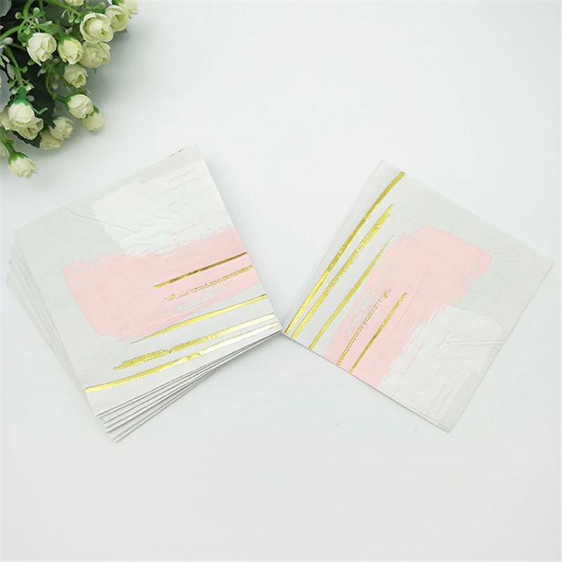48 шт розовые белые с фольгой золотые линии одноразовые бумажные салфетки Девушка
