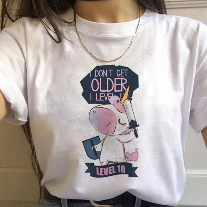 Единорог Kawaii Harajuku футболки женские милые Unicornio Ullzang мультфильм футболка 90s Забавный принт футболки с графическим изображением женские - Цвет: 7568