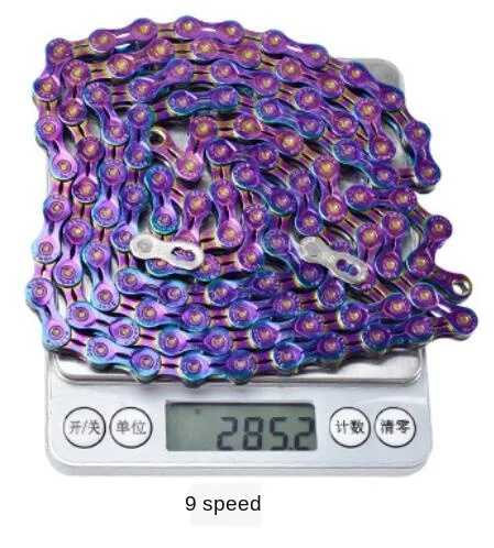 

SUMC Multi-Colored 9/10/11/12 Speed Bicycle Chain - Rainbow Hollow Semi-Hollow Magic Buckle Road Bike MTB Compatible 116/126L