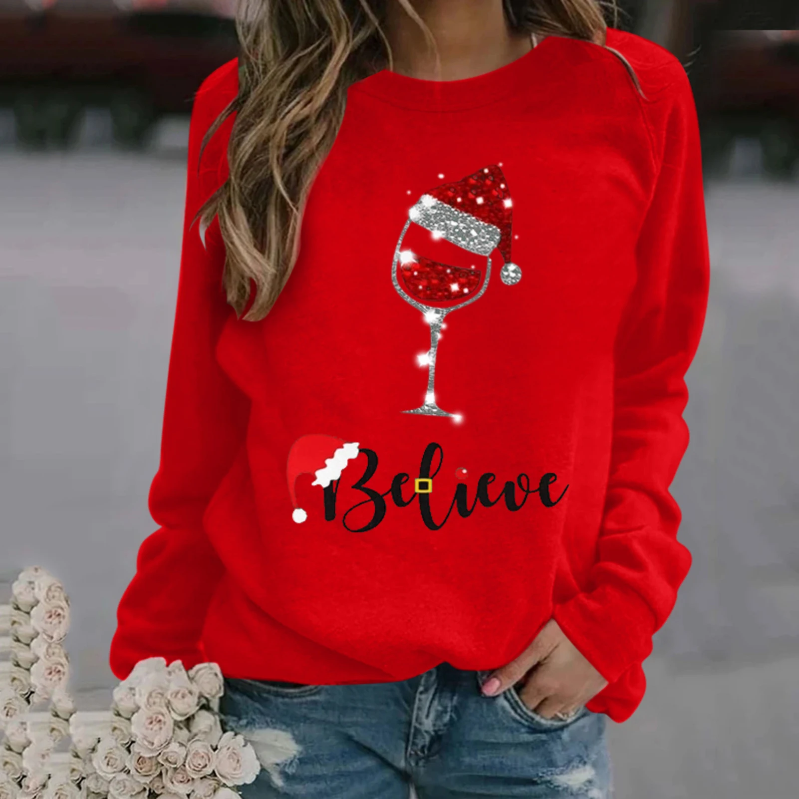 Plus size S-3XL Fashion Harajuku Woman Hoodies Women Christmas Print O-Neck Long Sleeve Pullover Top Loose Sweatshirt Pullover