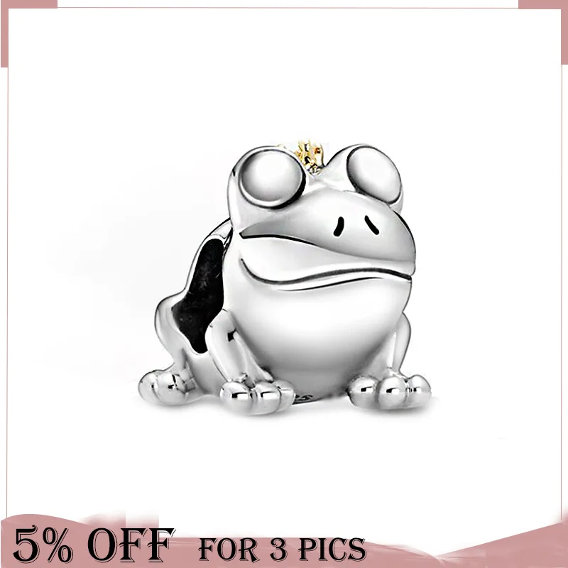 

New 925 Sterling Silver Bead 14k Gold Two-tone Frog Prince Charm Fit Original Pandora Bracelets Women Spring Jewelry Gift