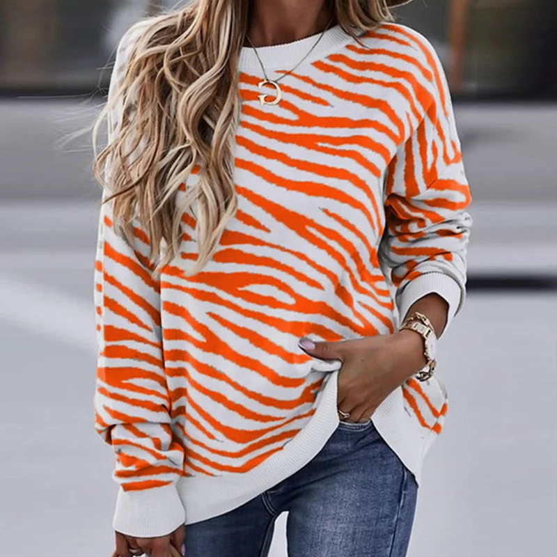 

Lady Casual Elegant Striped Print Blouses Shirt Women Fashion O-Neck Long Sleeve Pullover Tops Plus Size Loose Blusa Streetwear