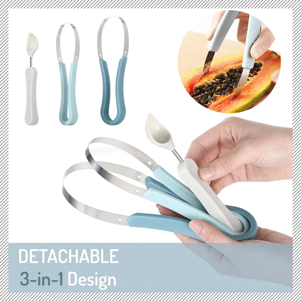 

3pc Set Fruit Baller Scoop Stainless Steel 3in1 Dual-head Fruit Ball Carving Waterlemon Scoop Melon Digger Kitchen Accessories