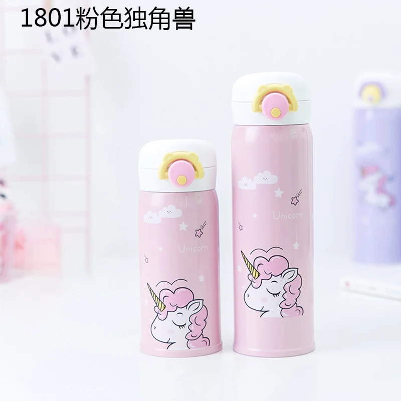 Pink Holaroom милый рисунок единорога Вакуумная чашка прыгающая крышка термосы портативный термос из нержавеющей стали бутылка для воды чашки - Цвет: Pink