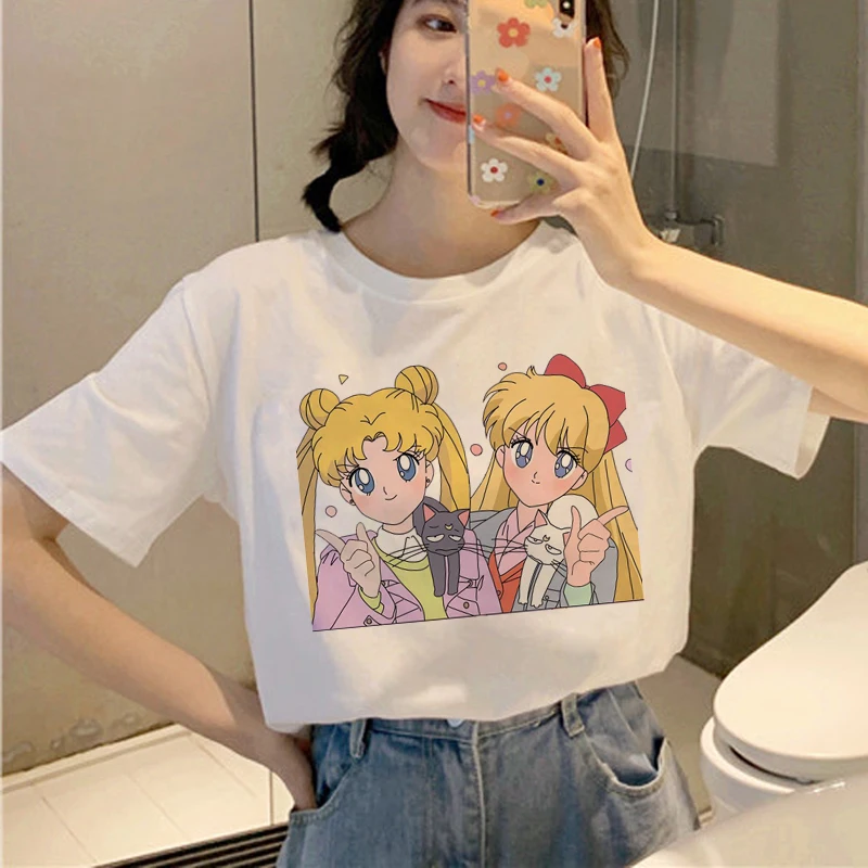 Сейлор Мун Harajuku Ullzang футболки для женщин в Корейском стиле Стиль футболка 90s